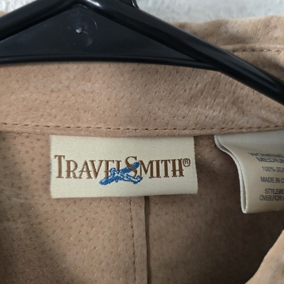 Travel Smith Suede Jacket Womens Size M Tan Long Sleeve Button Up Grunge - Picture 4 of 11